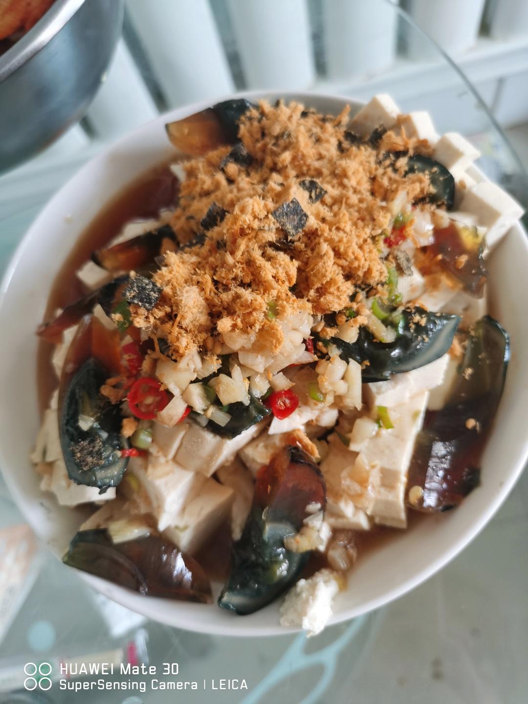 夏日凉菜-皮蛋肉松豆腐