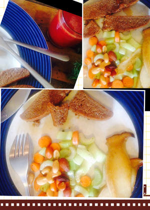 中西混搭之素轻食~香煎杏鲍菇黑面包配时蔬（剩菜版）的做法 步骤6