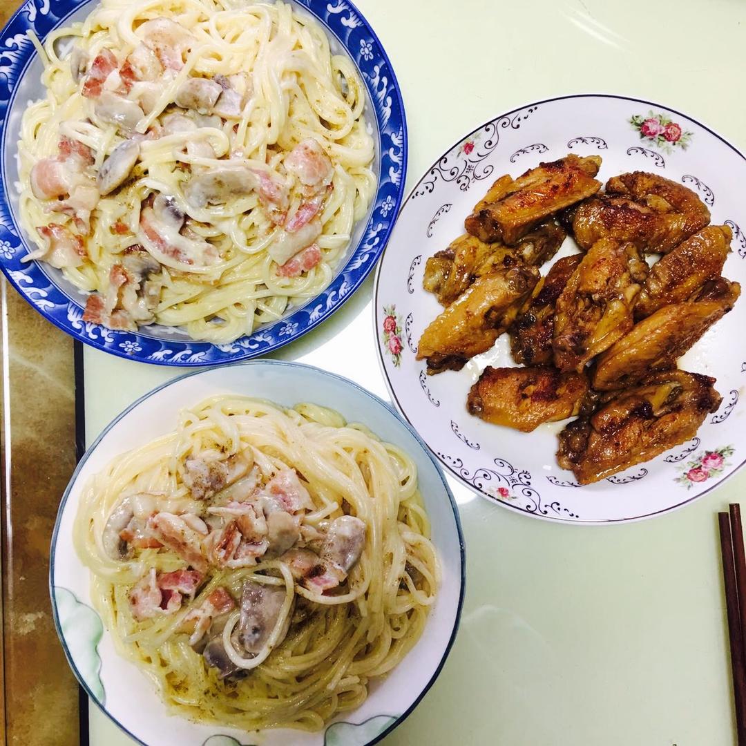 白蘑菇奶油培根意面