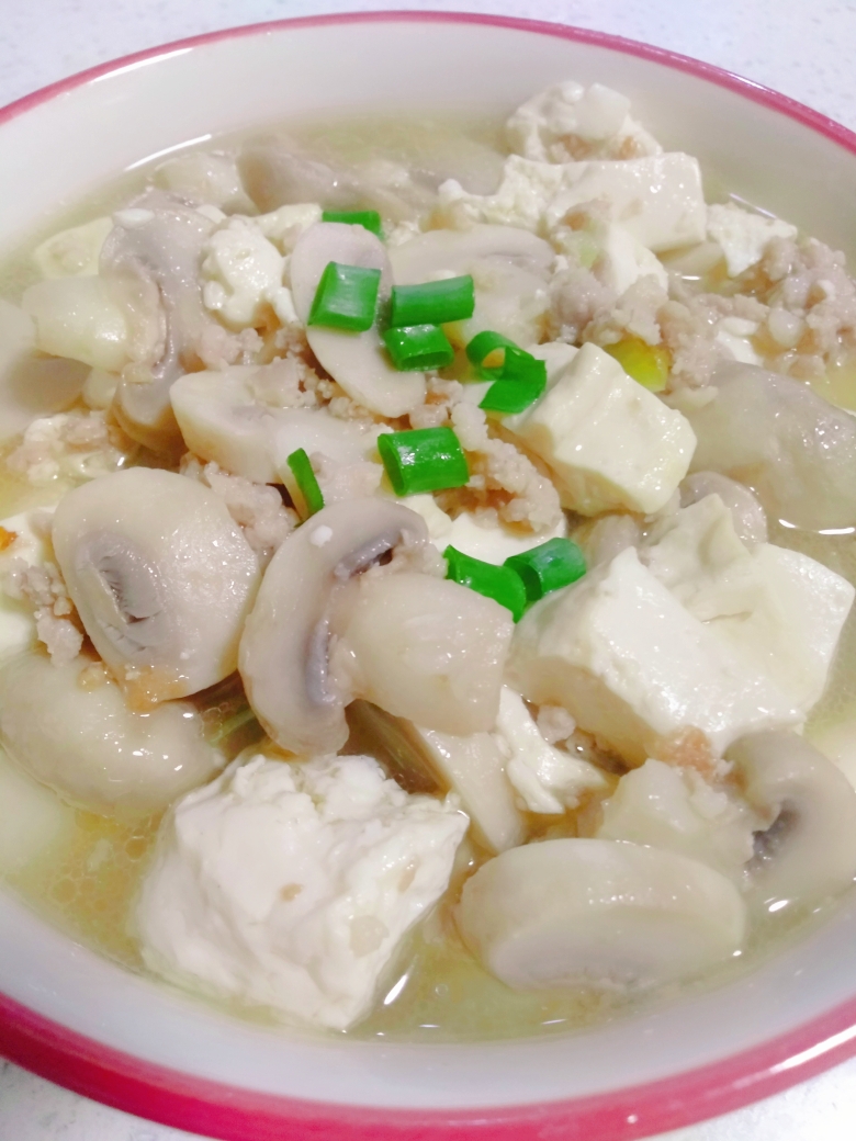 家常菜～高钙营养又美味肉沫蘑菇豆腐汤的做法