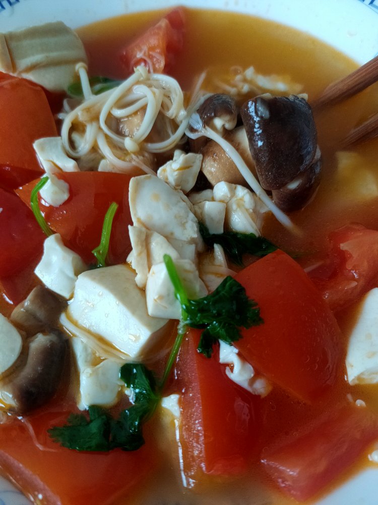 西红柿菌菇豆腐汤