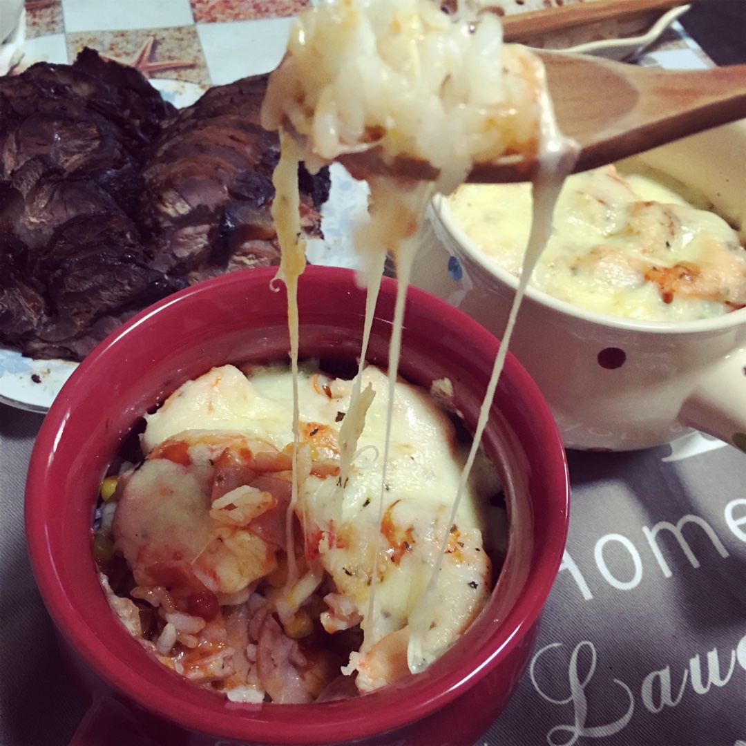 鲜虾培根芝士焗饭