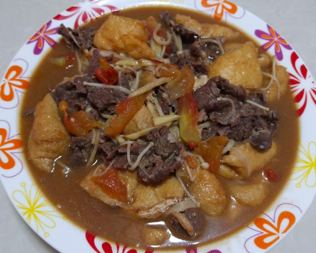 油果茄汁金针菇牛肉的做法