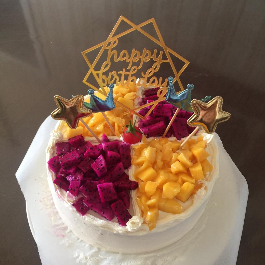 简单奶油裱花水果蛋糕