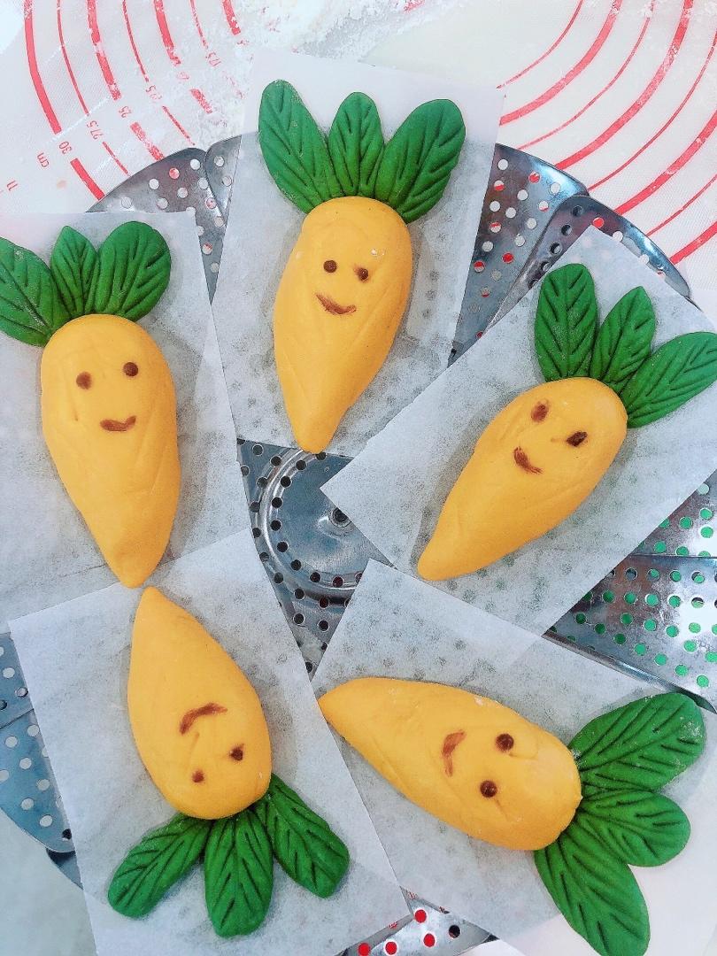 靖瑶妈咪做的超萌的胡萝卜造型卡通馒头