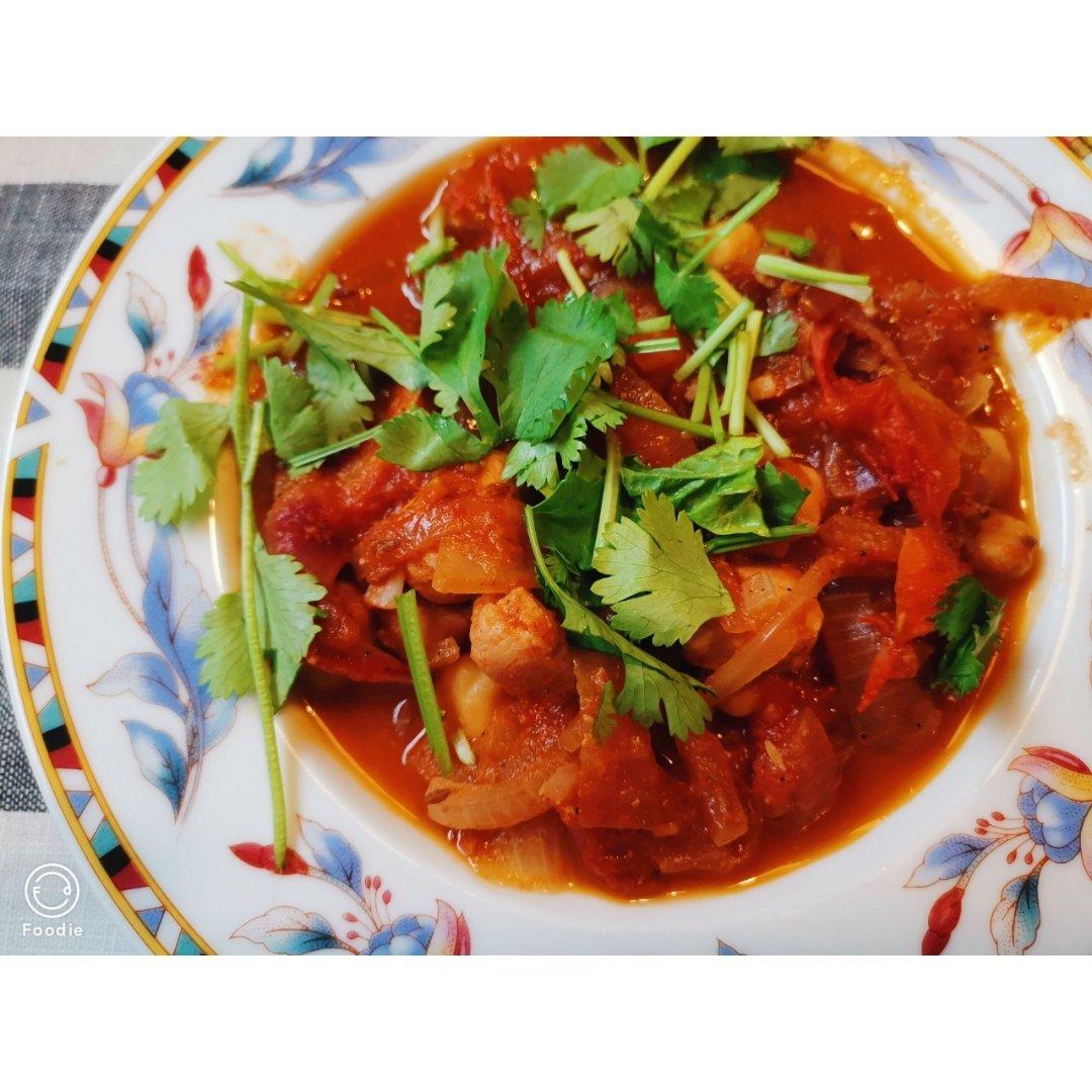 番茄孜然鸡炖鹰嘴豆【健康一锅端】