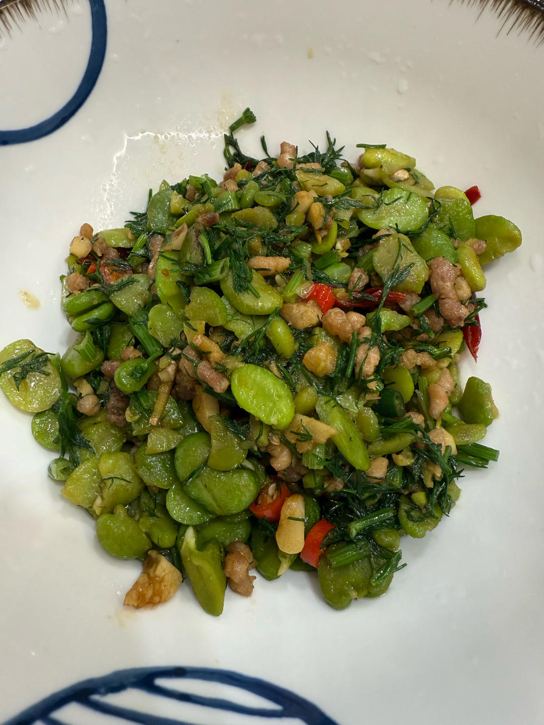 肉沫蚕豆炒茴香