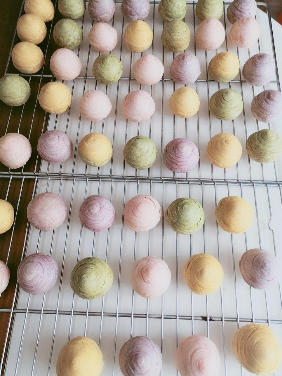 蛋黄酥~紫薯、抹茶、原味~花好月圆，中秋快乐~内附一次做六色蛋黄酥方法~