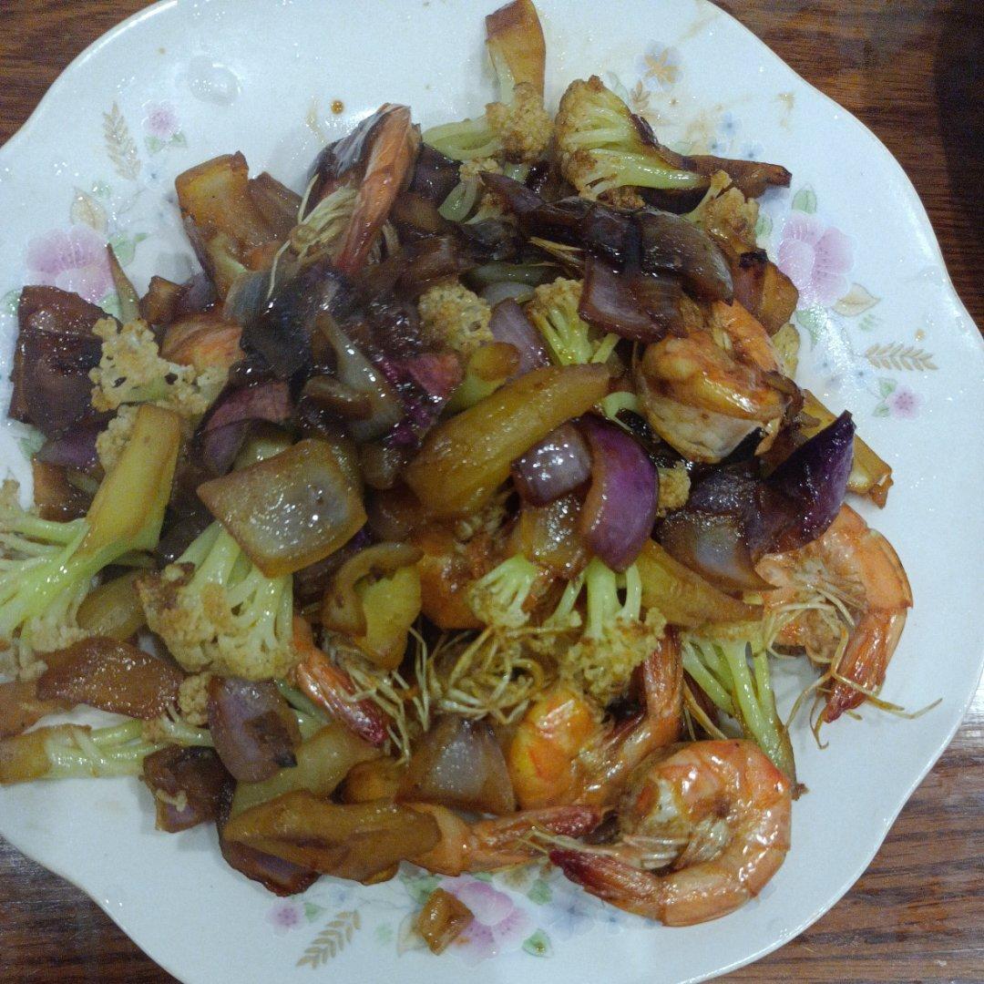 干锅花菜虾(花菜不焯水)