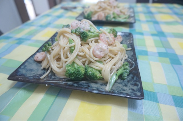鲜虾培根芦笋意面