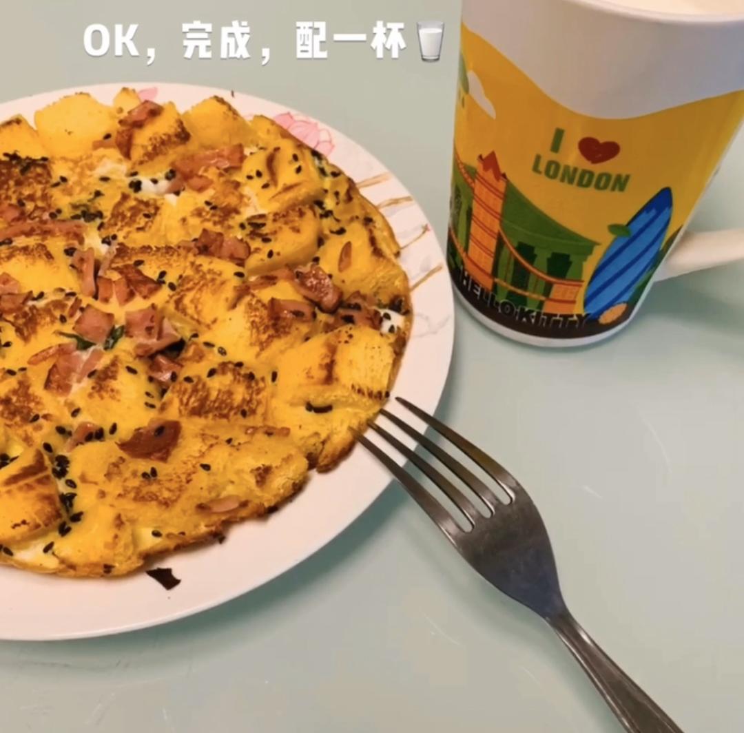 快手简单营养早餐～馒头鸡蛋🥚饼