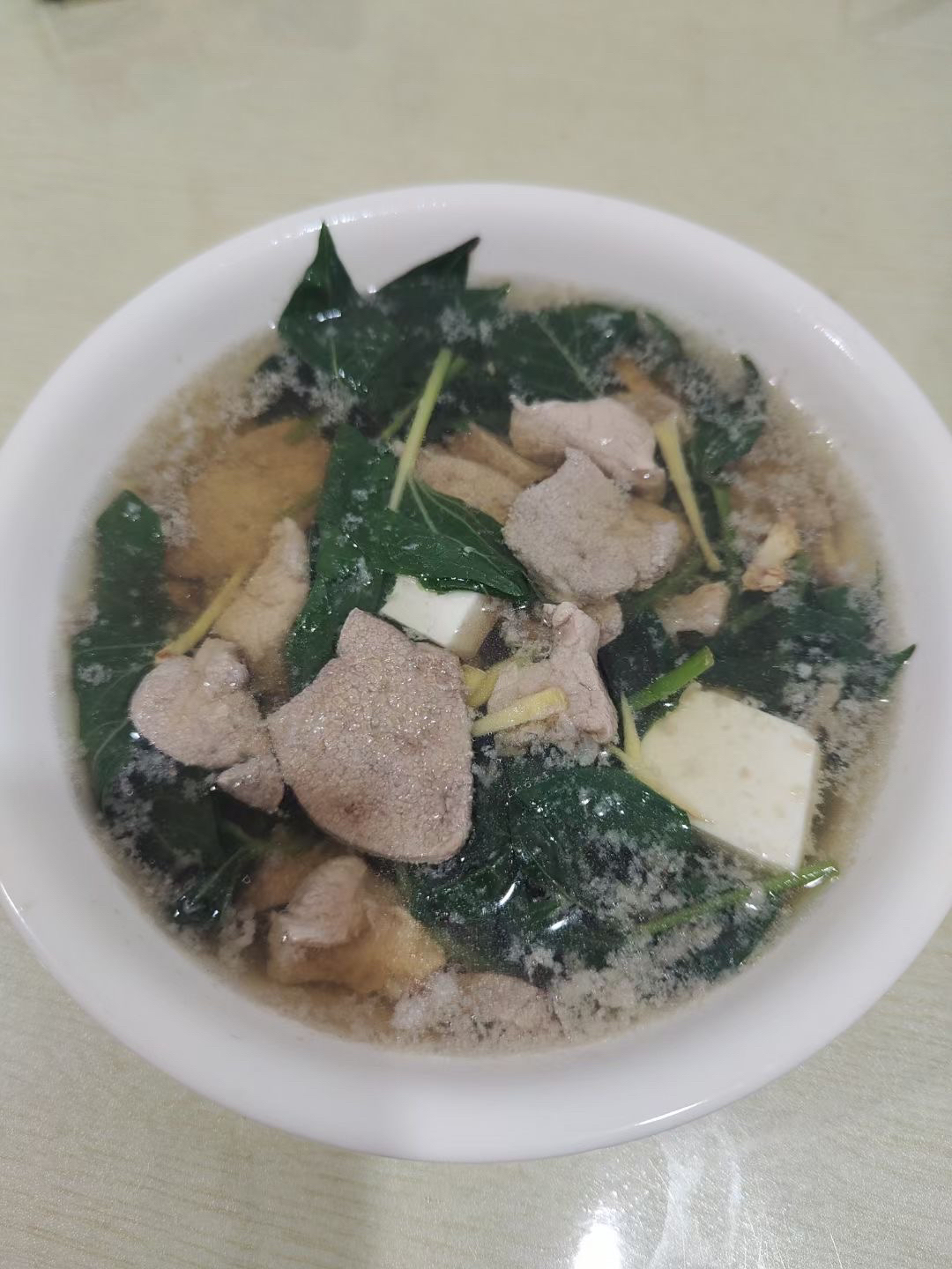 猪肝瘦肉豆腐蔬菜汤