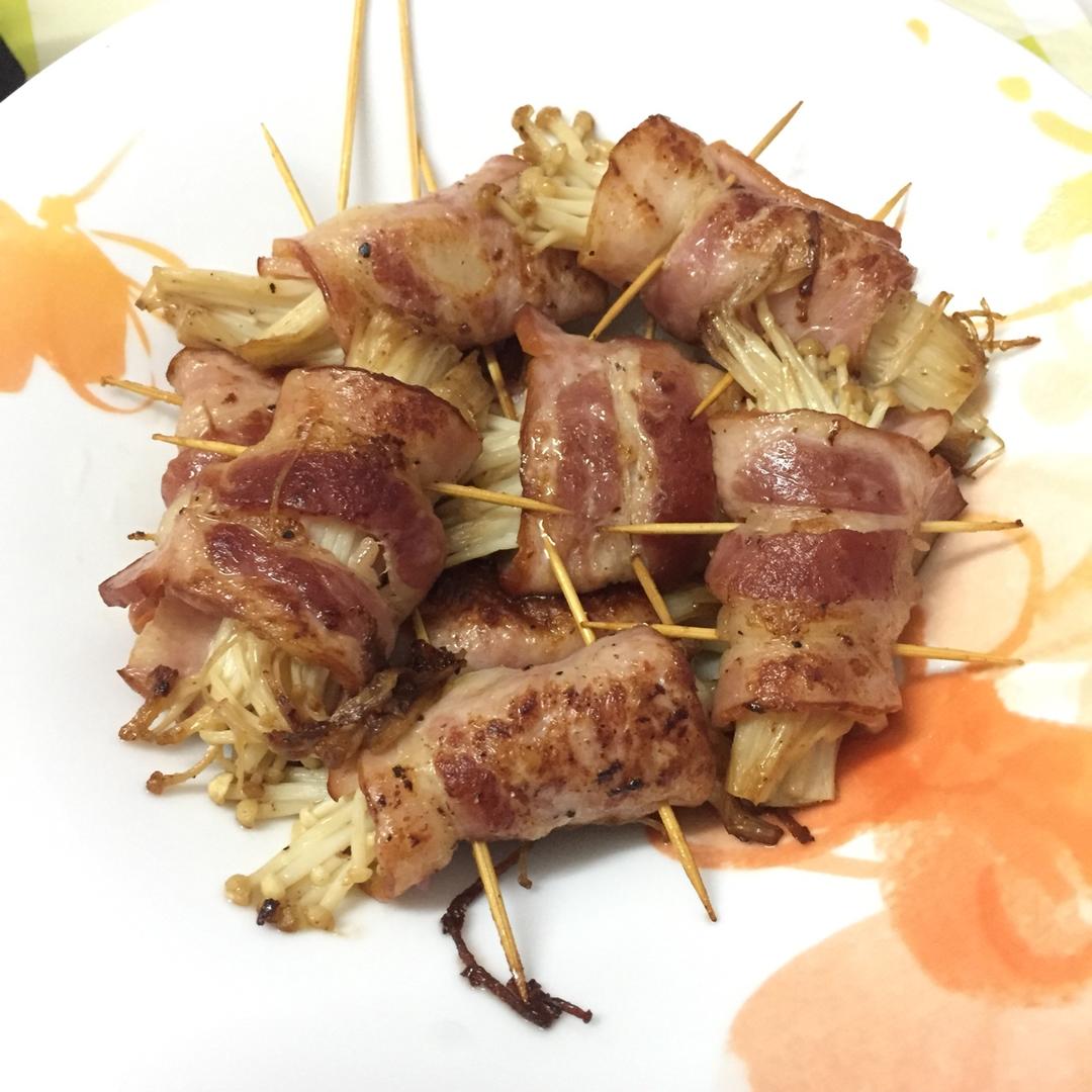 香煎培根金针菇卷