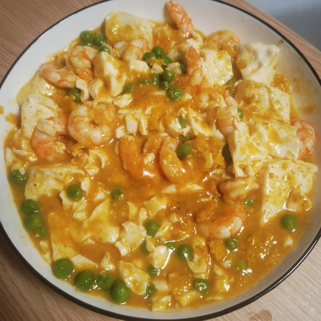 咸蛋黄虾仁烩豆腐