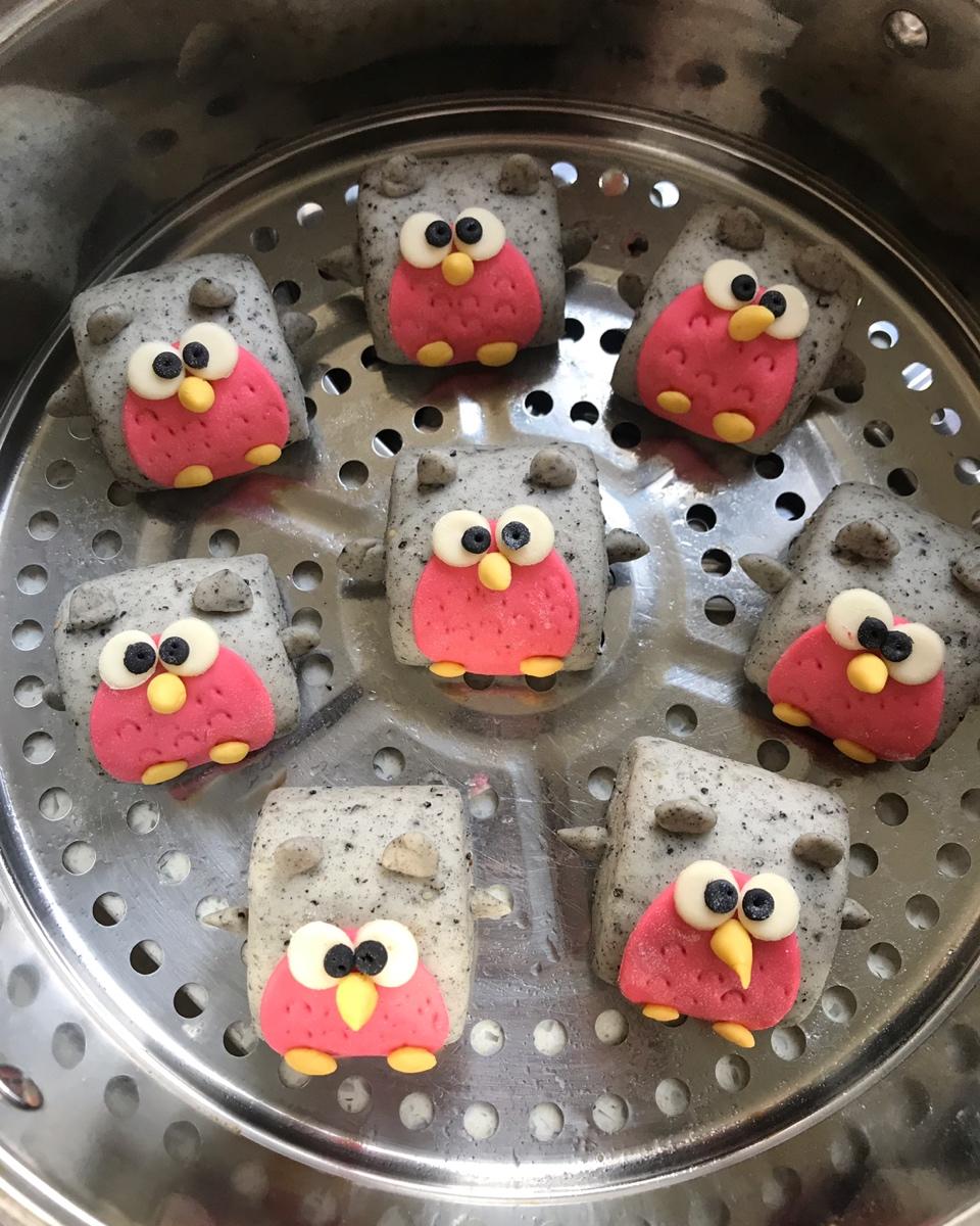 卡通刀切馒头系列之——猫头鹰奶香黑芝麻馒头