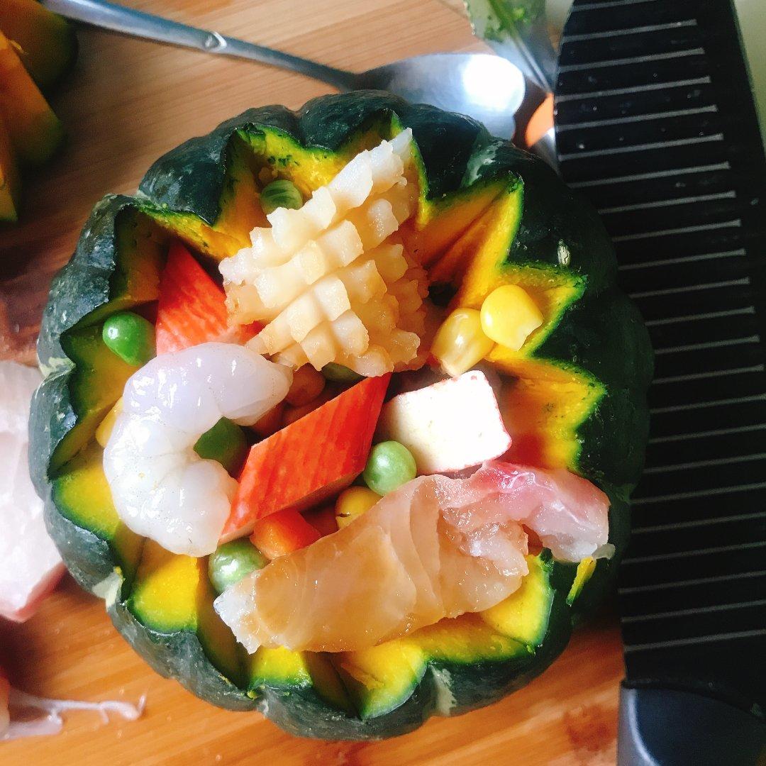 芝士海鲜南瓜盅