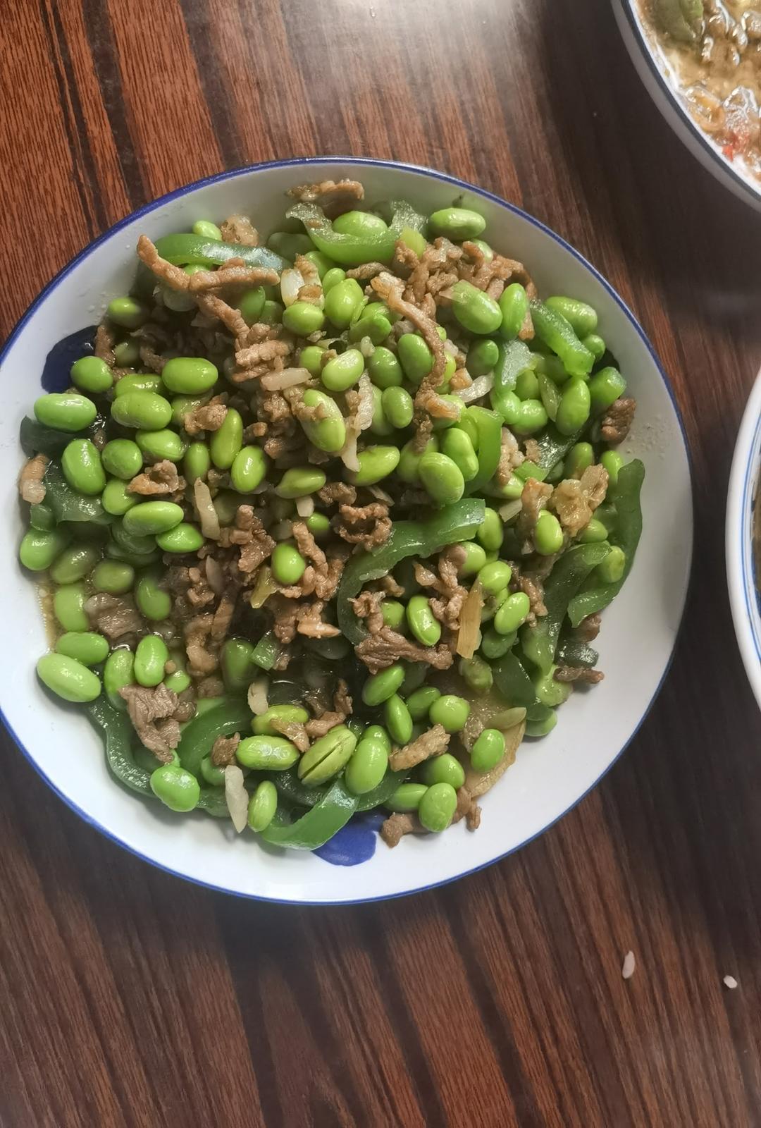 青椒毛豆炒肉丝