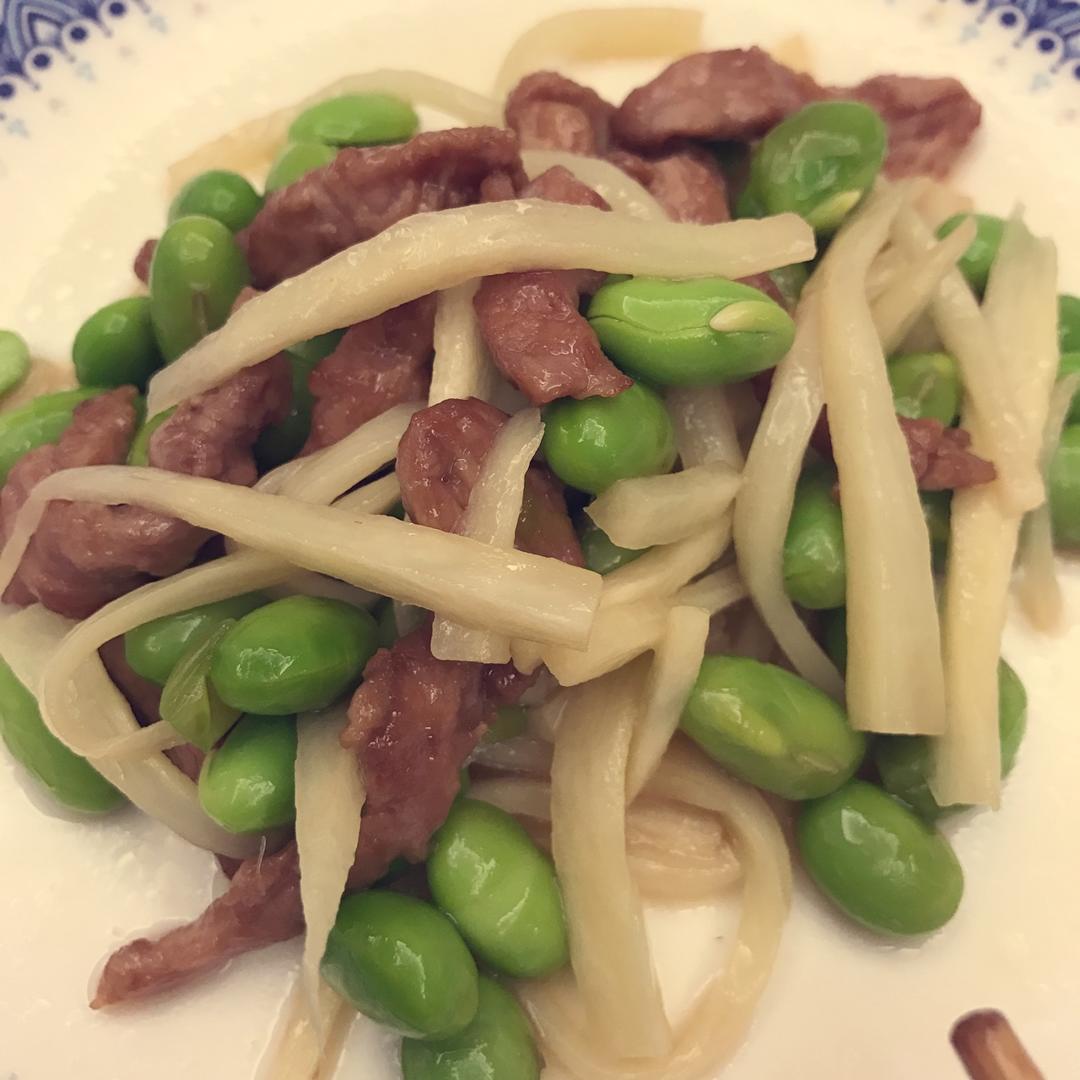 茭白青椒肉丝炒毛豆