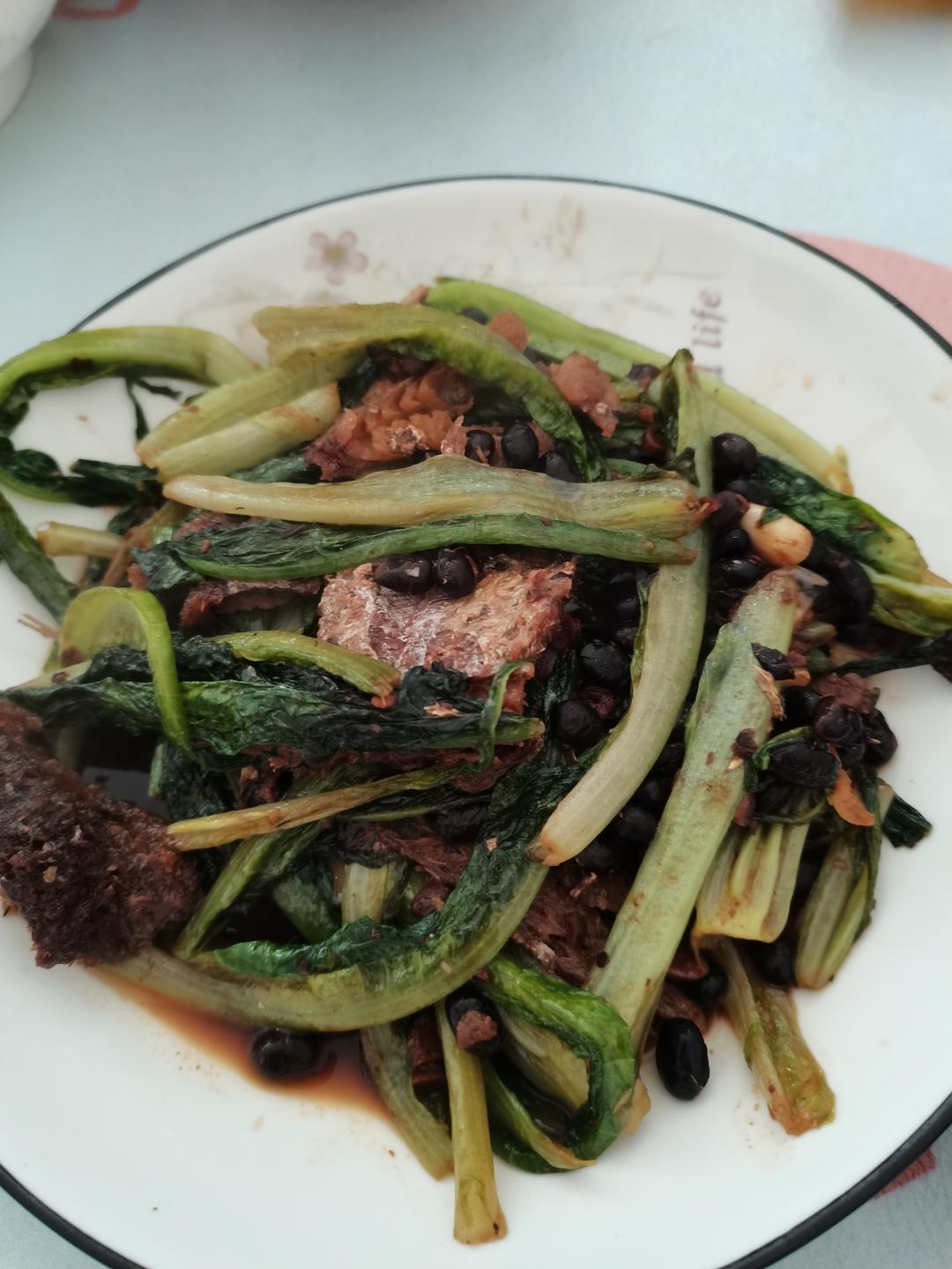 莴笋叶炒豆豉鱼