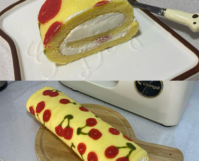 彩绘樱桃🍒蛋糕卷|第一次做😎真的被惊艳到了‼️的做法