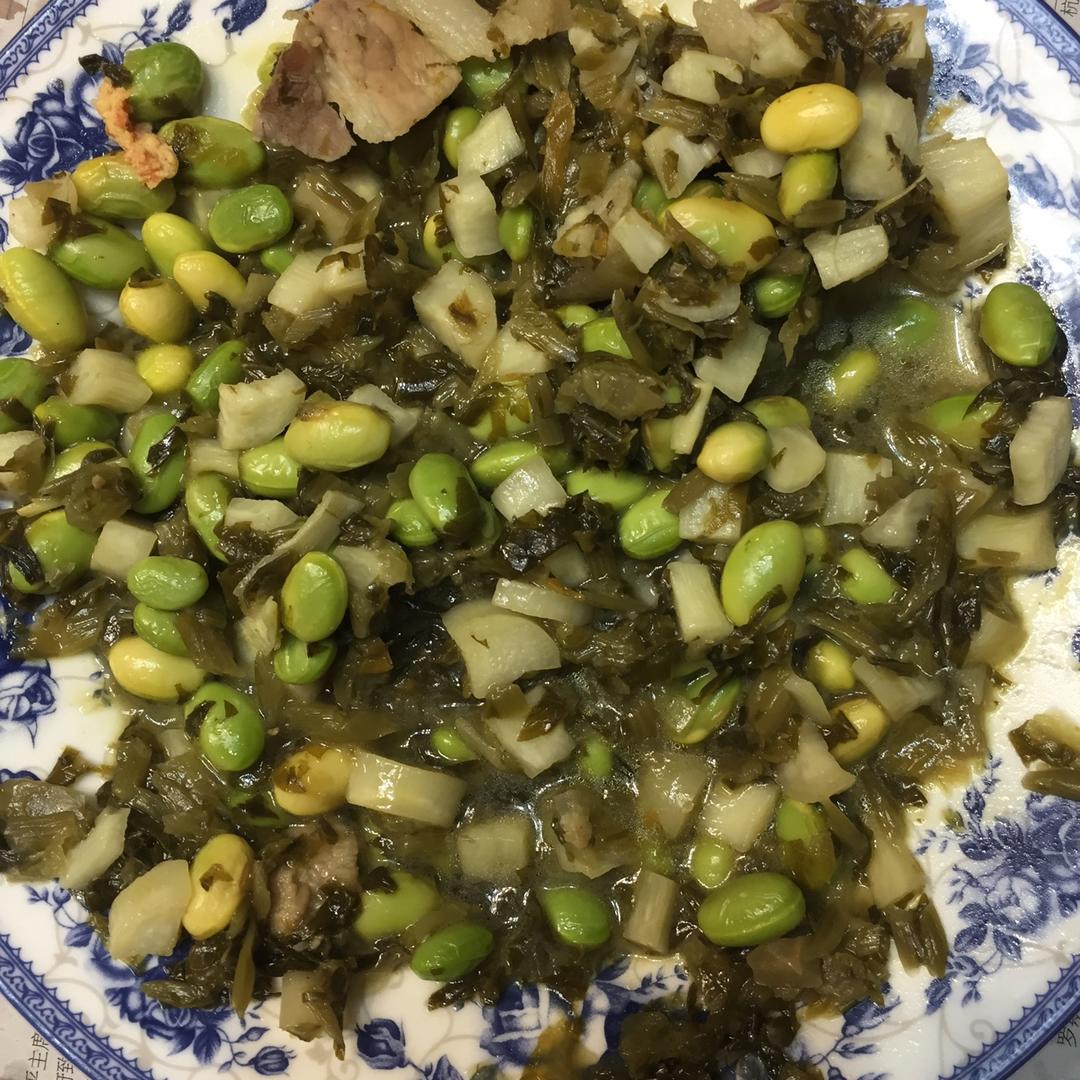 咸菜肉丝炒毛豆