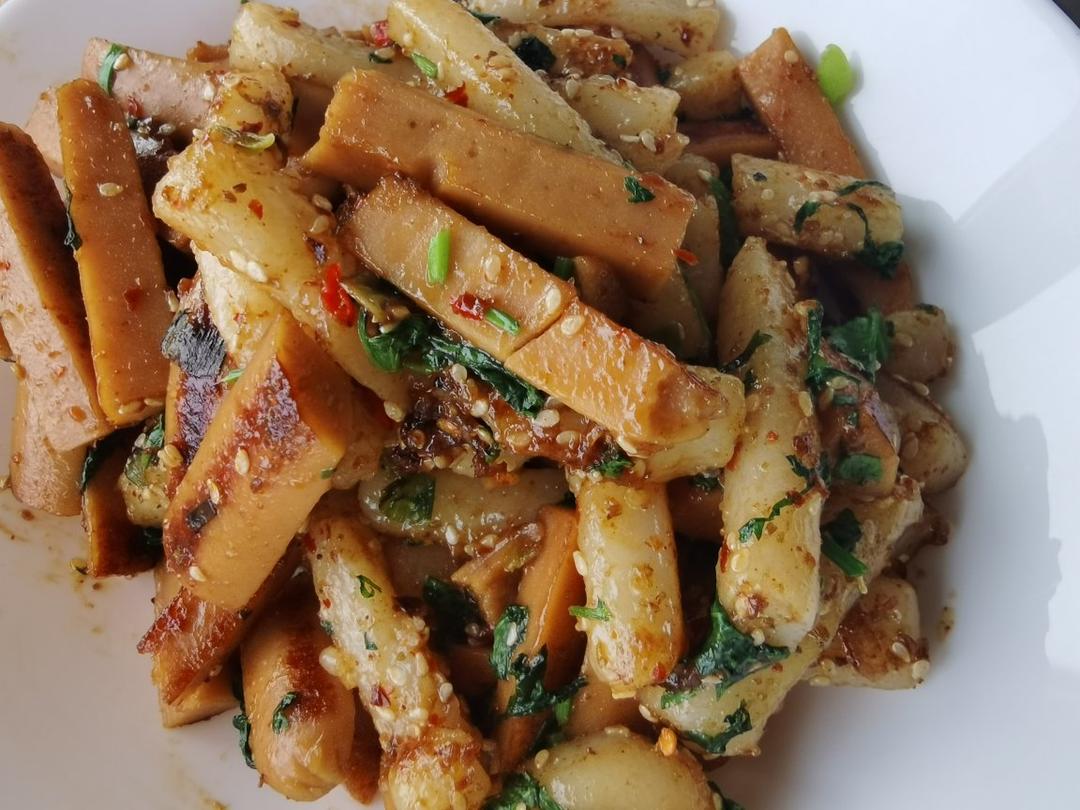 🔥秒杀路边摊❗️好吃到爆💥孜然火腿年糕巨好吃