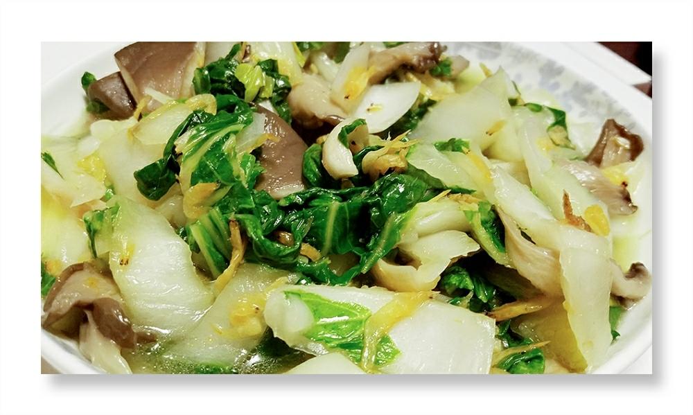 青菜虾皮炒平菇的做法