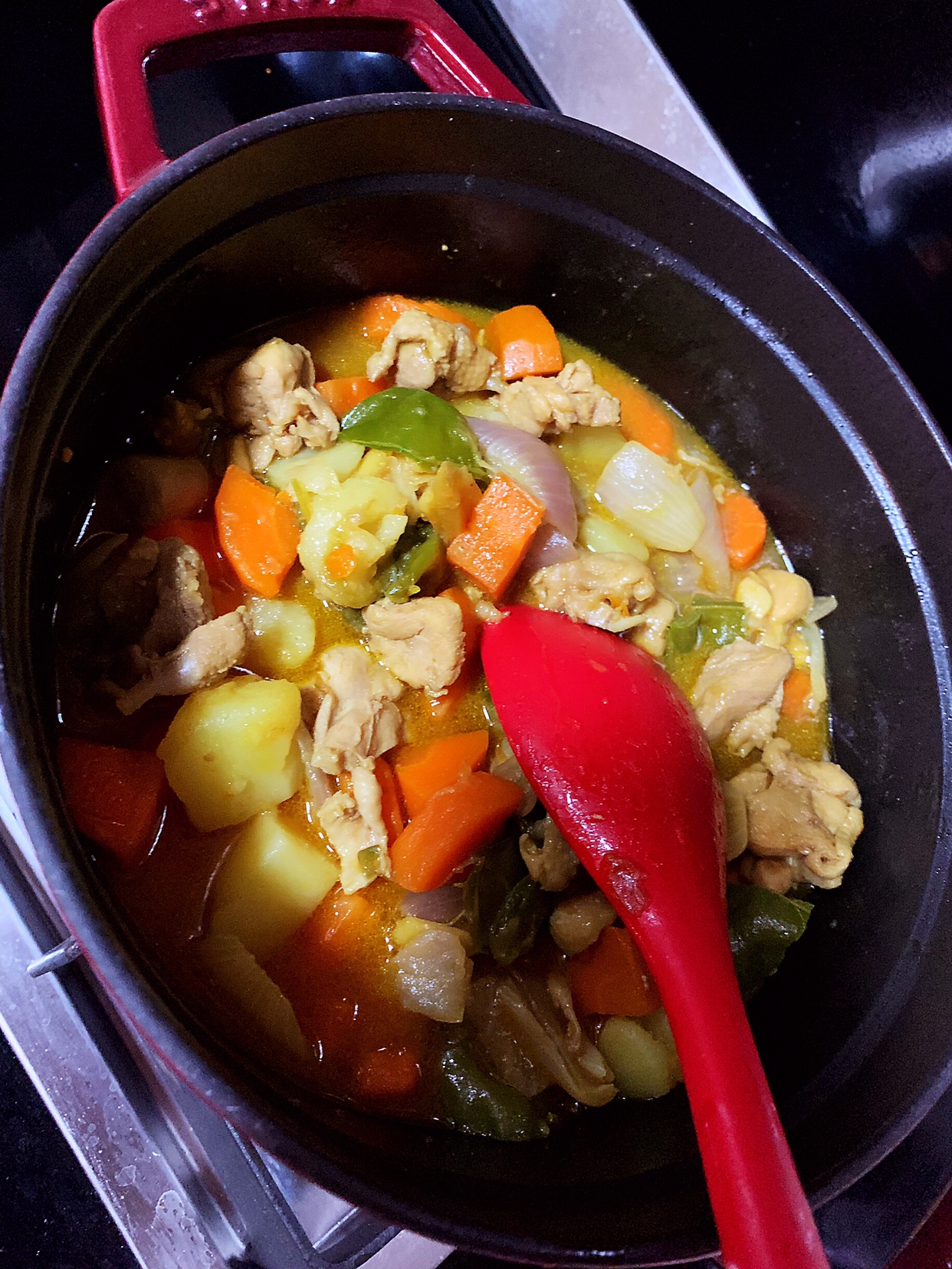 staub铸铁锅做咖喱土豆炖鸡的做法 步骤7