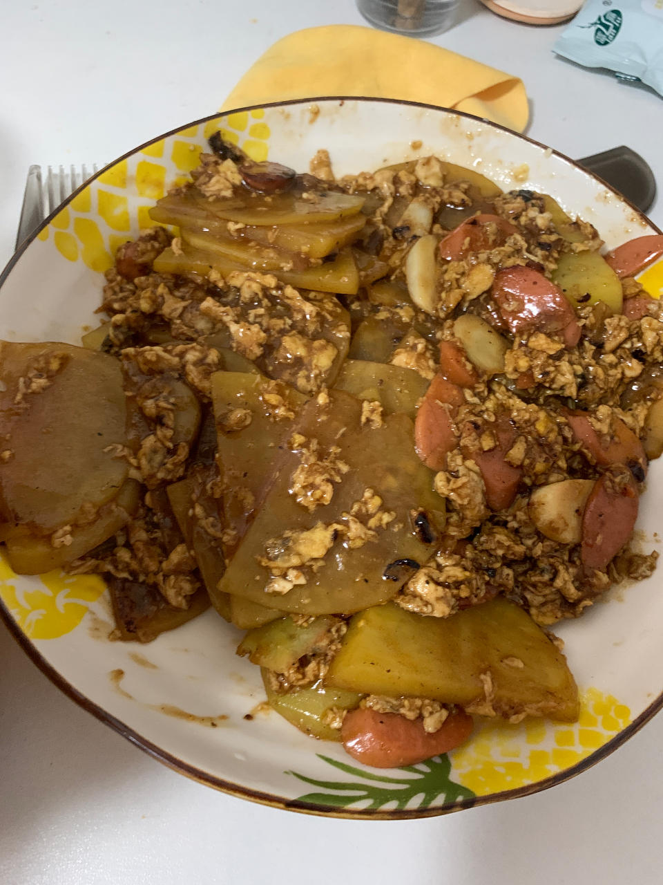 土豆片炒鸡蛋！