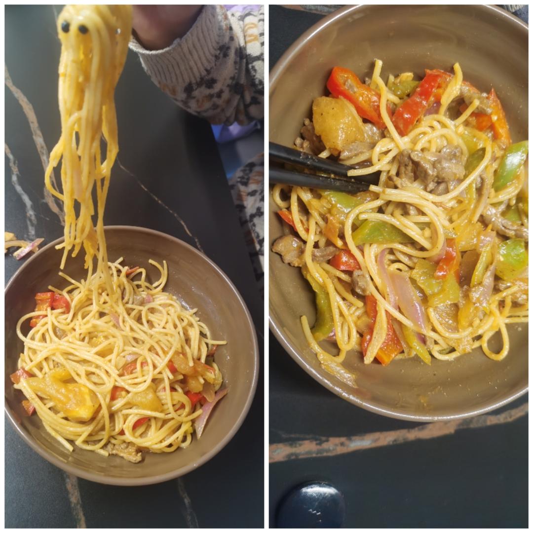 黑椒牛柳炒意面