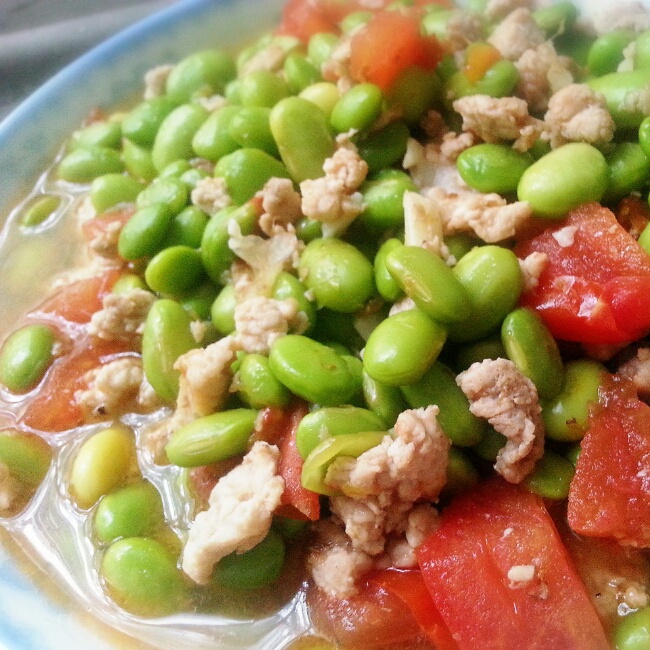 肉末番茄烧毛豆