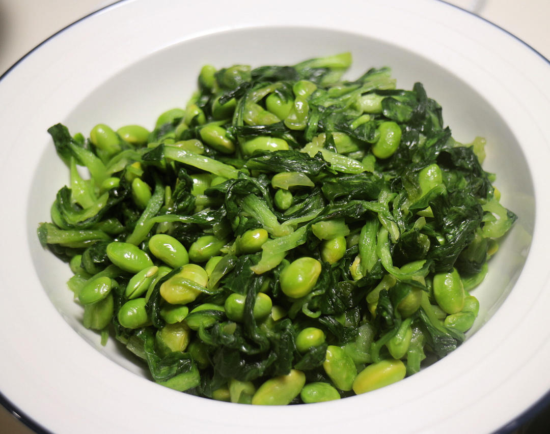 『家常料理笔记』素菜也可以很下饭．鸡毛菜炒毛豆