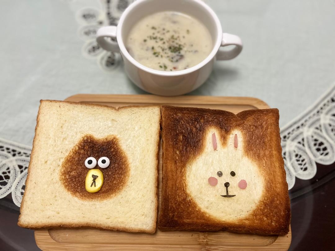 超可爱布朗熊🐻和可妮兔🐰烤土司片