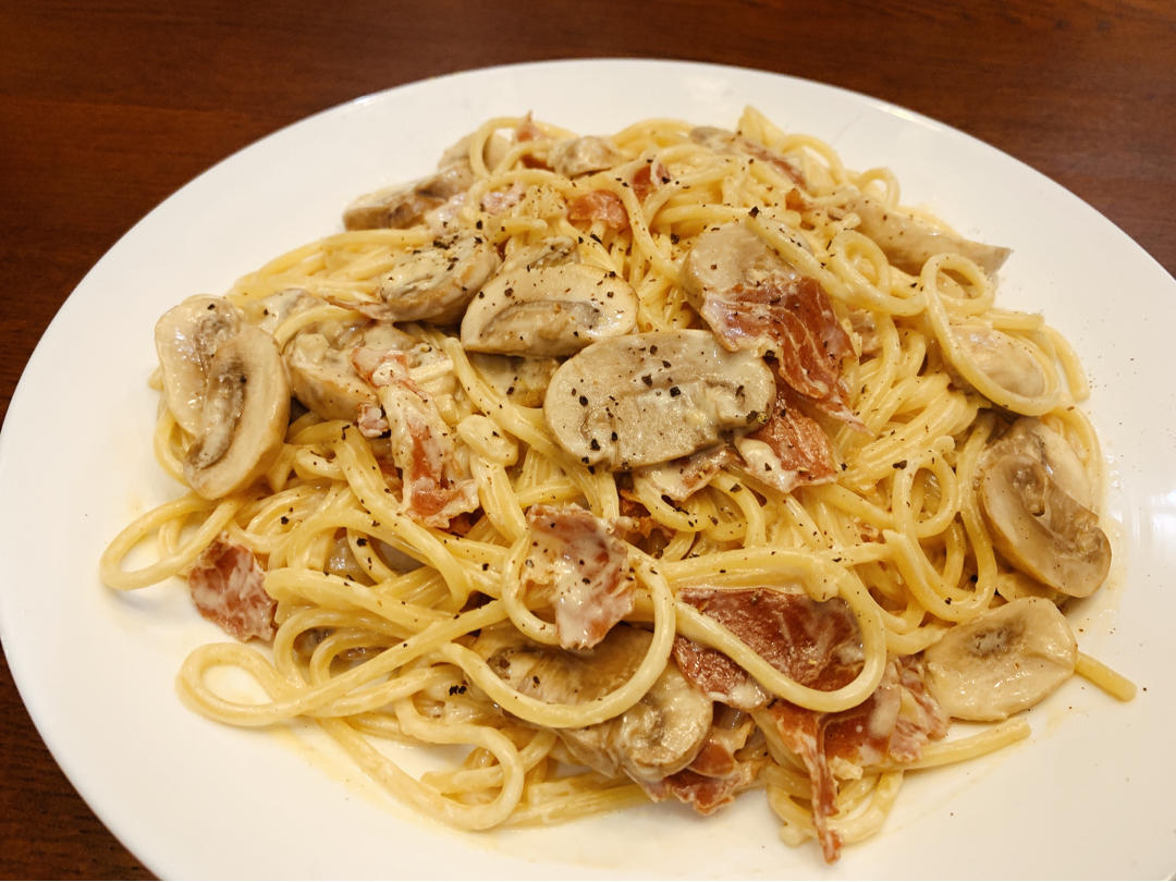 简单快手的奶油蘑菇培根意面
