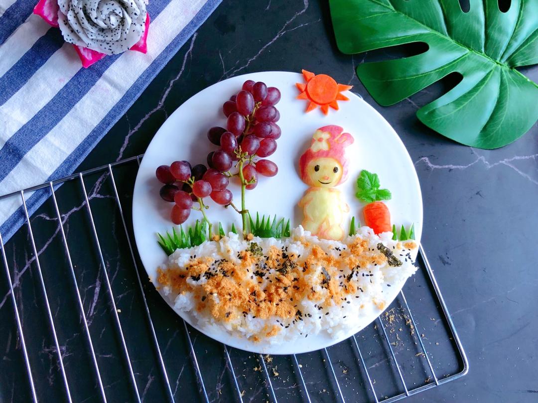 童趣饭团便当（苹果兔子造型&鱼松饭）的做法