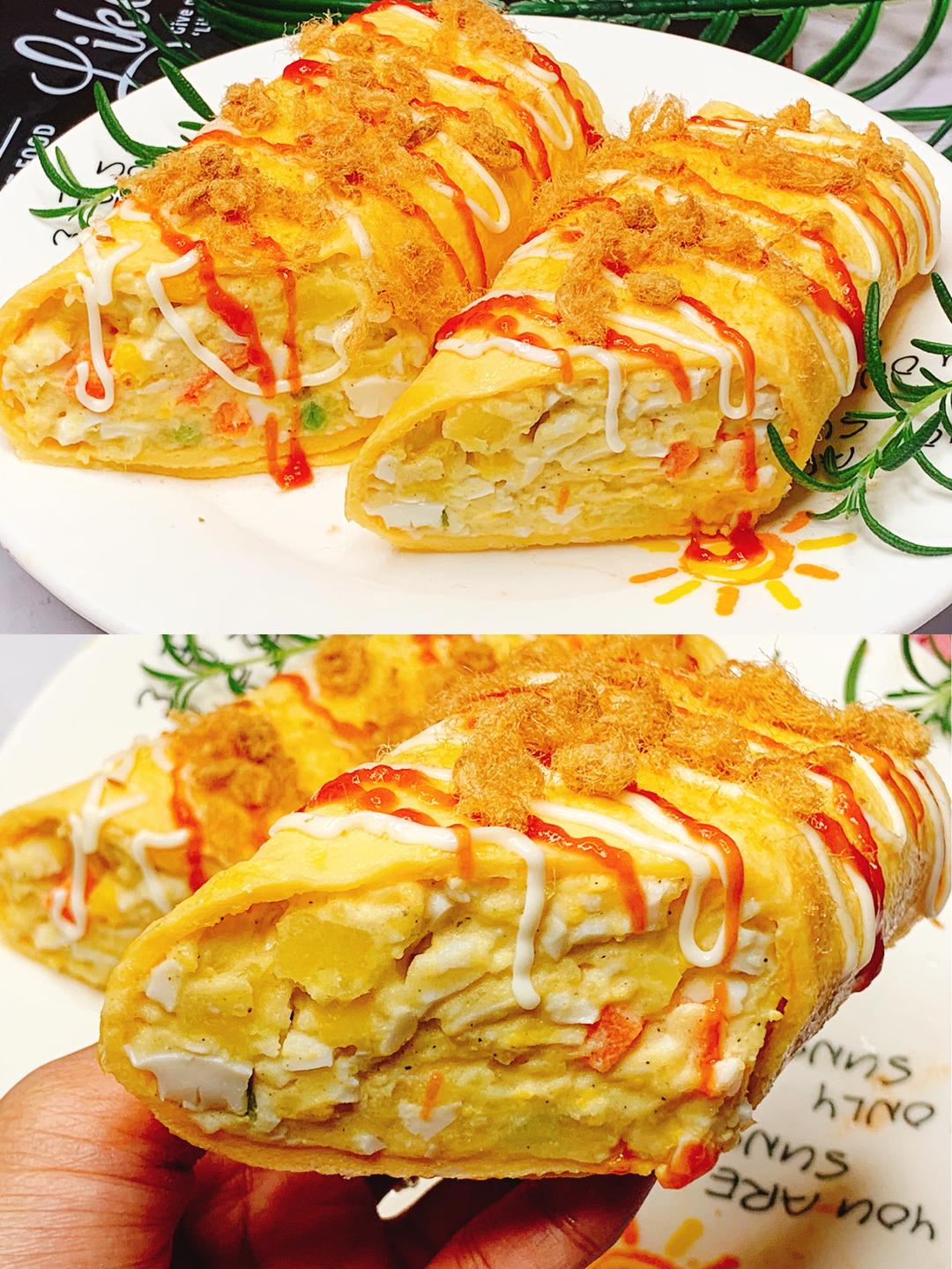 营养饱腹！低脂低卡减脂餐～时蔬沙拉鸡蛋卷的做法