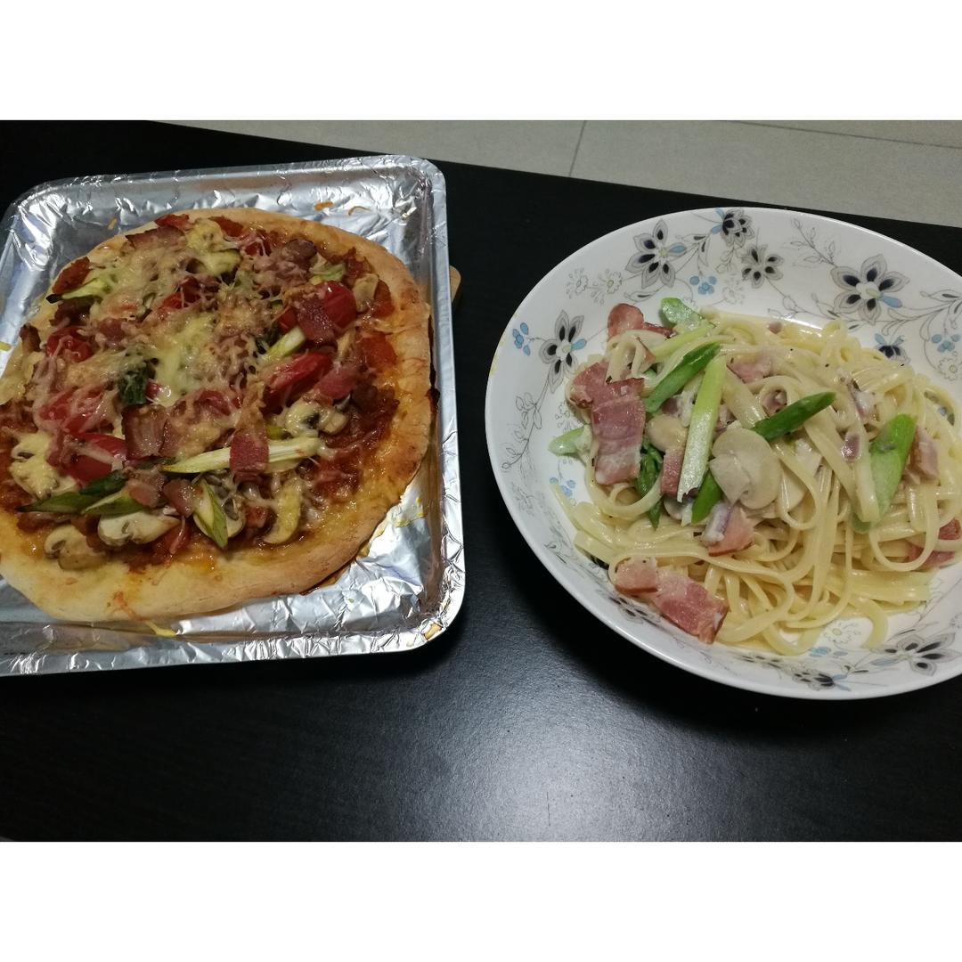 白蘑菇奶油培根意面