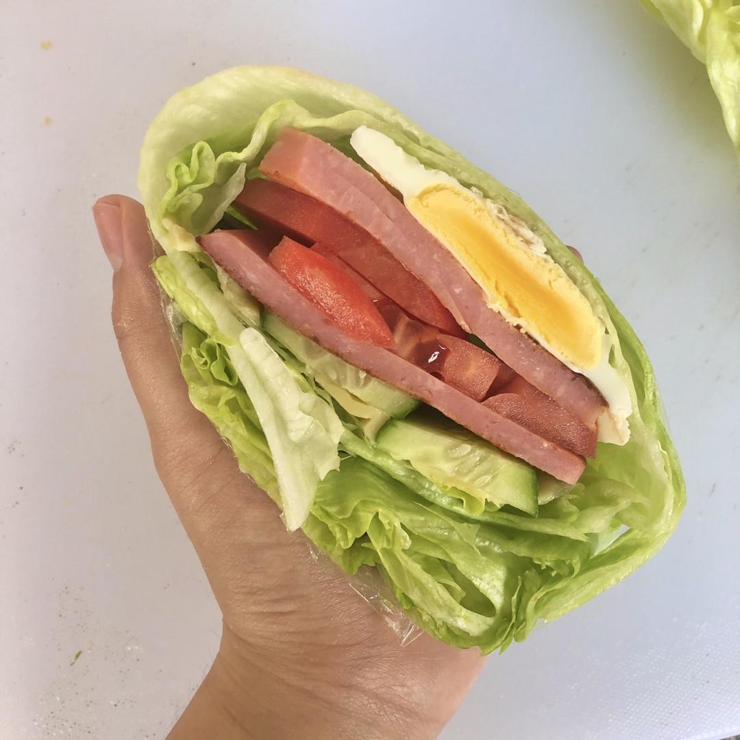 liangliyan做的关晓彤版|减脂生菜三明治250大卡吃饱