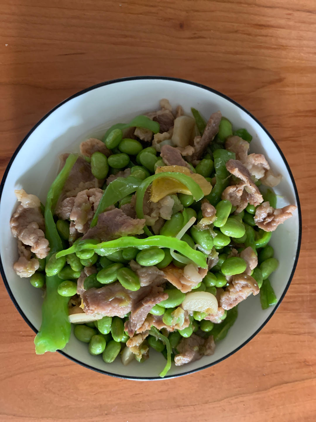 青椒毛豆炒肉丝