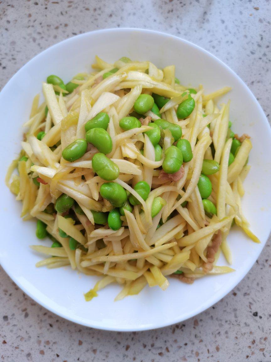 茭白青椒肉丝炒毛豆