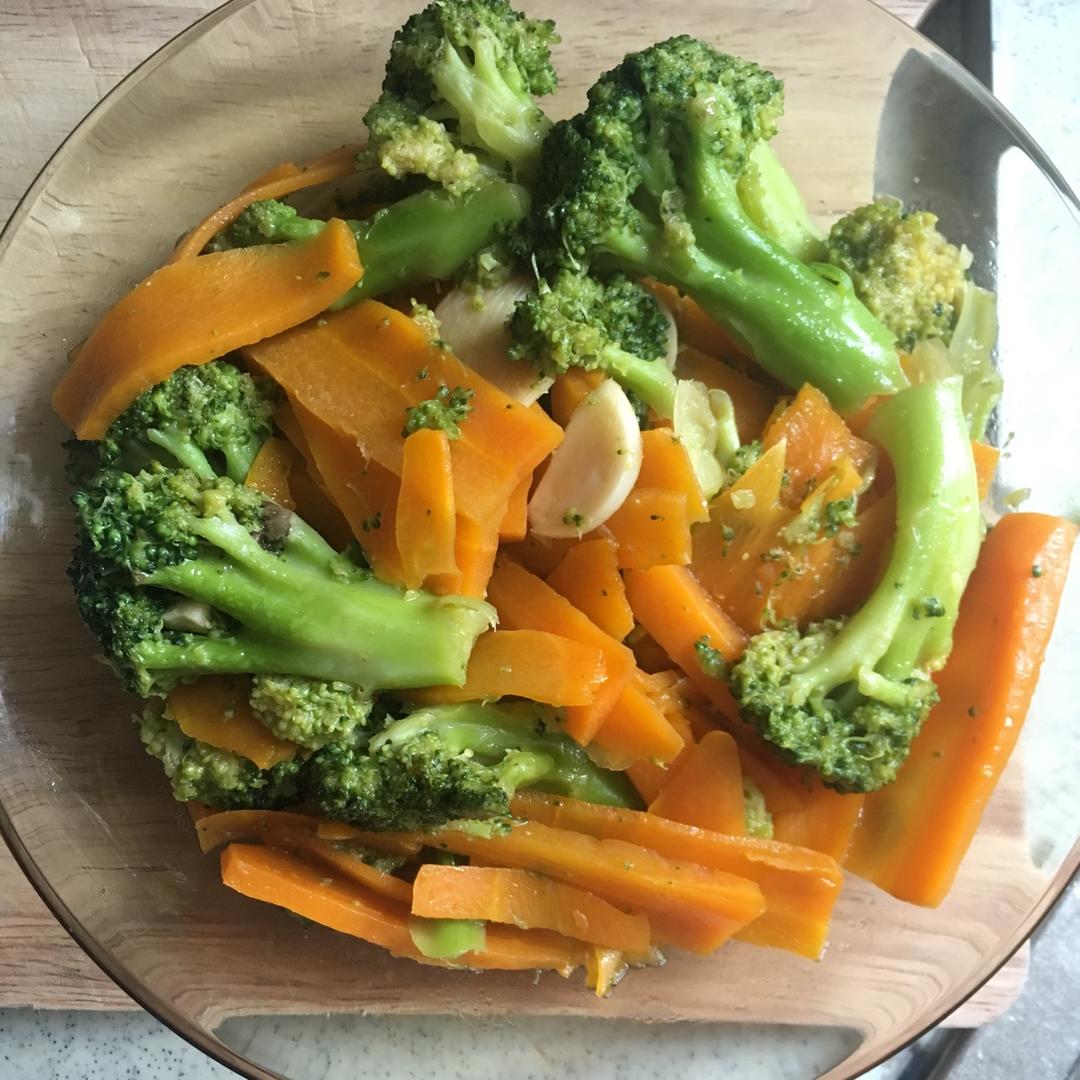 百姓人家——西兰花胡萝卜炒蘑菇