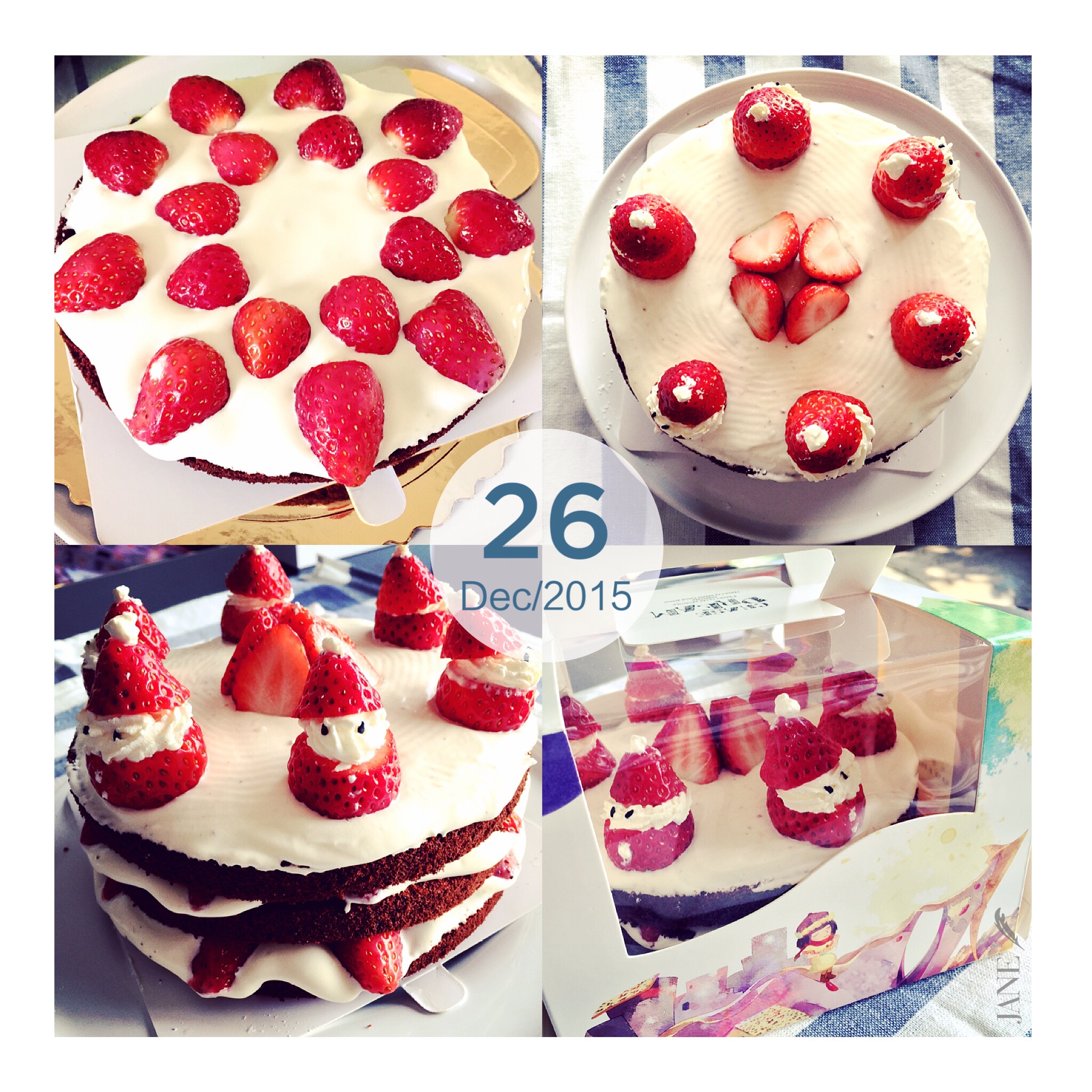 圣诞草莓雪人 红丝绒戚风裸蛋糕