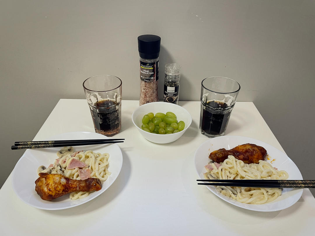 和风培根菌菇奶油乌冬面