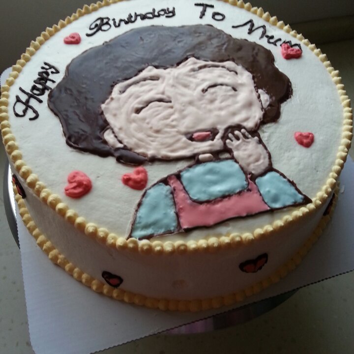 北北妈手工烘焙做的小丸子妈妈生日蛋糕(奶油转印)