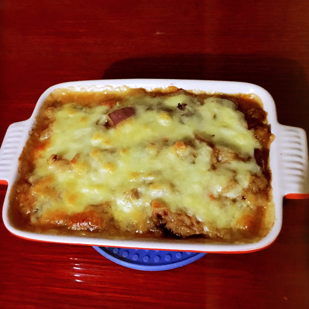 虾仁培根芝士焗饭
