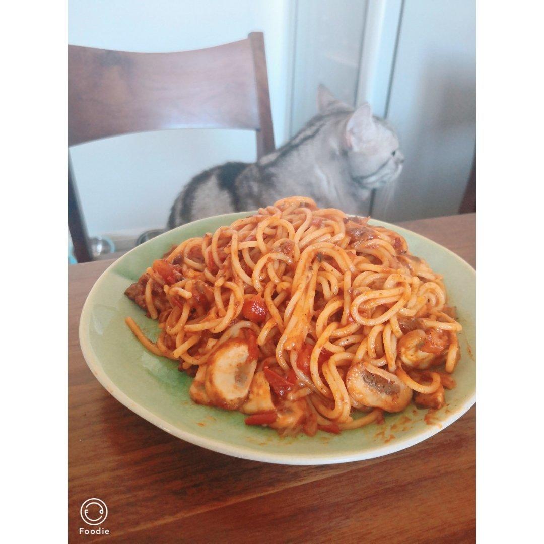 （完胜必胜客的）番茄肉酱意大利面～