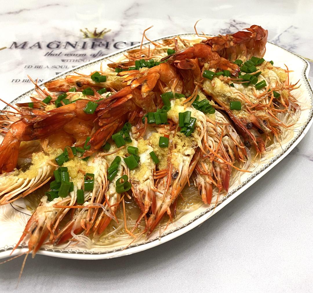 蒜蓉蒸开边虾的做法