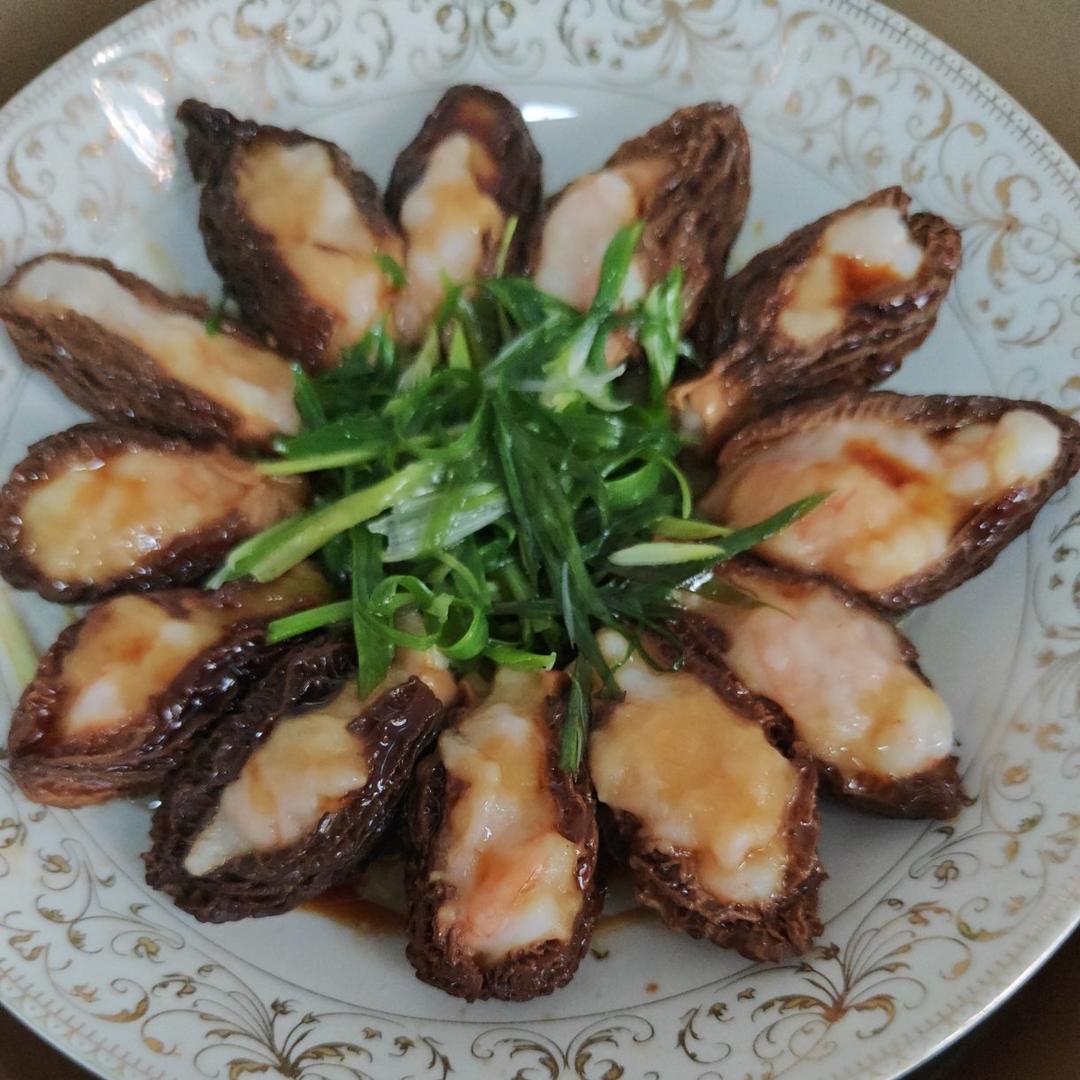 懒人快手养生菜【羊肚菌酿虾滑】