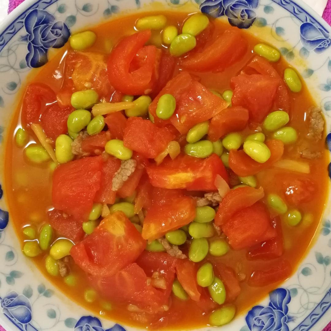 肉末番茄烧毛豆