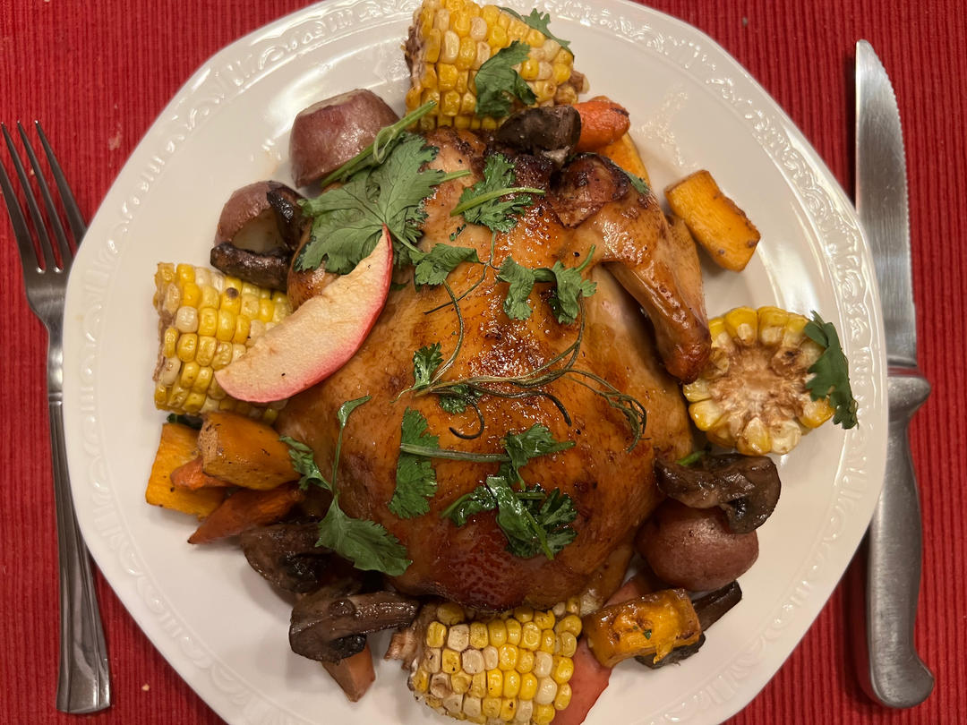 苹果🍎时蔬蜜汁烤鸡！烤全鸡（含烤完体验，一定要试试！！）